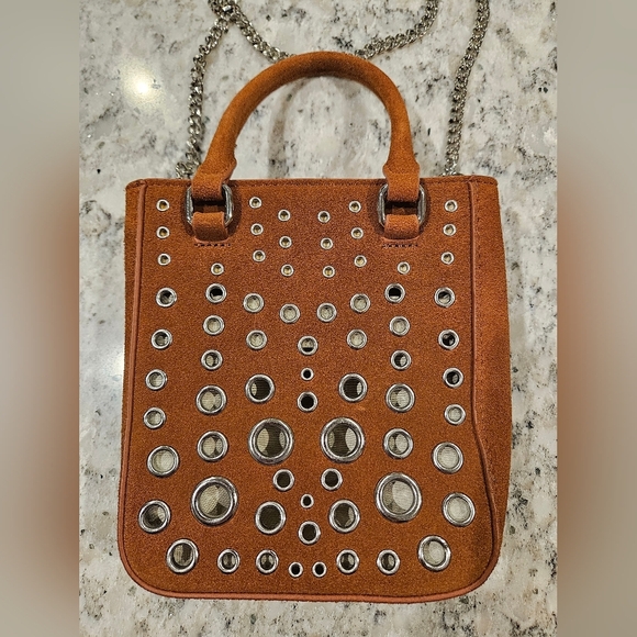 Urban Outfitters Riley Suede Grommet Mini Tote Bag - Brown LIKE NEW Fall Festiva - Picture 1 of 7